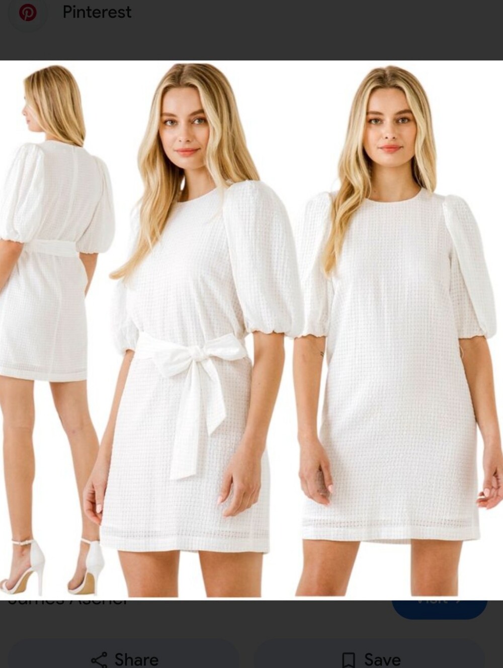 $110 English Factory Women's White Puff-Sleeve Gingham Dress with Tie Waist